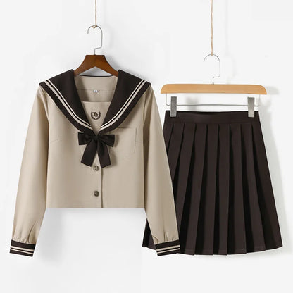JK School Uniform Set Sailor Suit with Pleated Skirt Milk Tea Color Jk Outfit