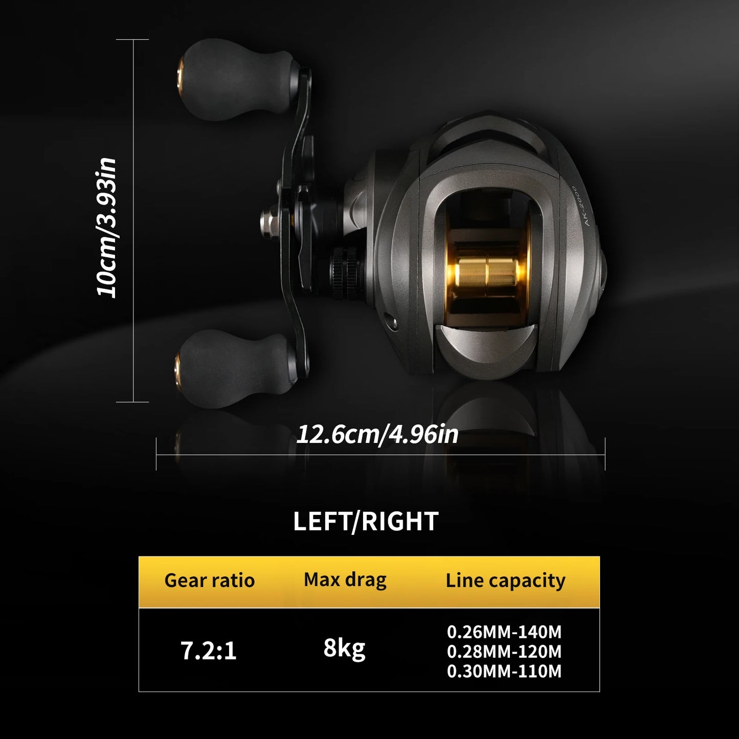 Rooblinos AK Series,7.2:1 Gear Ratio,2+1 Ball Bearing,18LB Max Drag,Baitcasting Reel,For Freshwater Saltwater