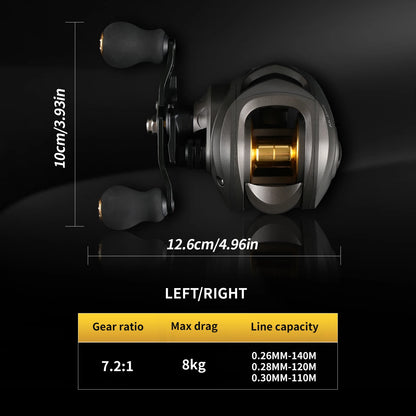 Rooblinos AK Series,7.2:1 Gear Ratio,2+1 Ball Bearing,18LB Max Drag,Baitcasting Reel,For Freshwater Saltwater