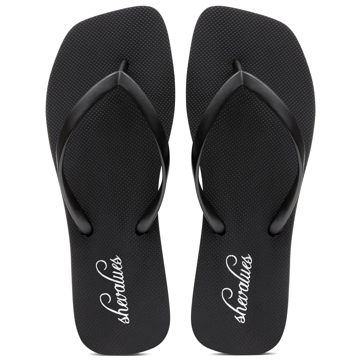 Evshine Women's Square Toe Flip Flops Summer New Comfort Rubber Beach Thong Sandals Lightweight Pool Slides Bath Shower Slippers