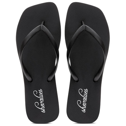Evshine Women's Square Toe Flip Flops Summer New Comfort Rubber Beach Thong Sandals Lightweight Pool Slides Bath Shower Slippers