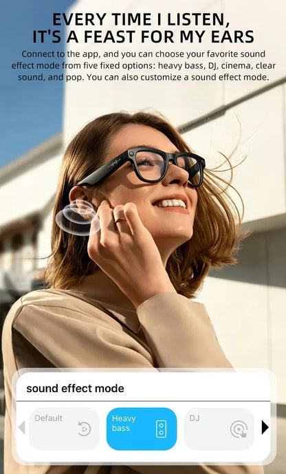 Smart Glasses with Camera 8MP HD Photo Video Recording EIS Anti Shake 1400mAh Charging Case WiFi Sync Transfer for Men Women
