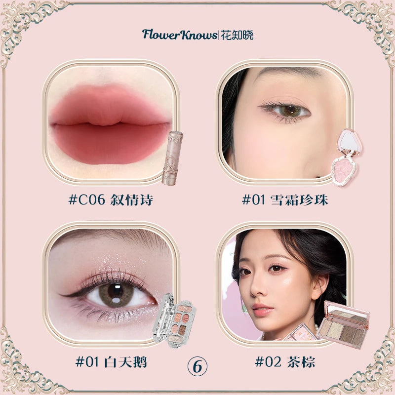 Flower Knowledge Swan Ballet Eyeshadow Lip Glaze Angel Lipstick Midsummer Night Blush Grooming Plate Set