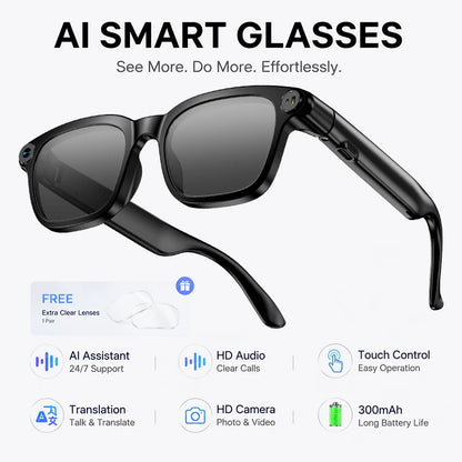 2026 New Smart Glasses 800W HD Camera Video Record AI Assistant Touch Control Translation HD Audio 300mAh Battery Smart Glasses