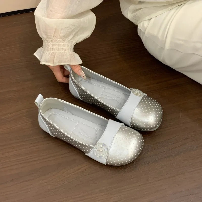 Short Size Flat Dotted Low-heeled Single Shoe for Women, 2026 Summer New Style, One-piece Mary Jane Shoe with Heel