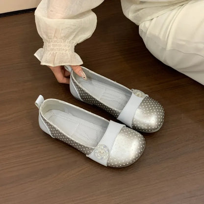 Short Size Flat Dotted Low-heeled Single Shoe for Women, 2026 Summer New Style, One-piece Mary Jane Shoe with Heel