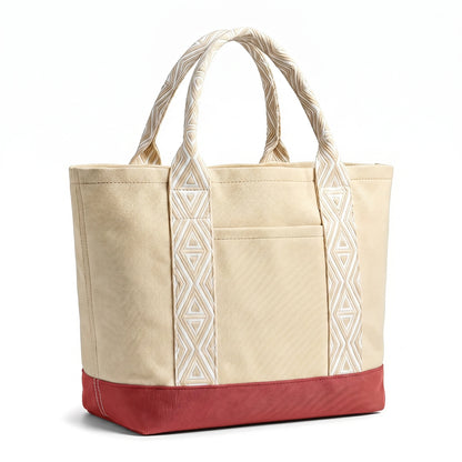 Women 16oz Heavy Duty Canvas Tote Bag Jacquard Handle Card Slot TSA Security Work Student Beach Travel Shoulder Gift Handbag