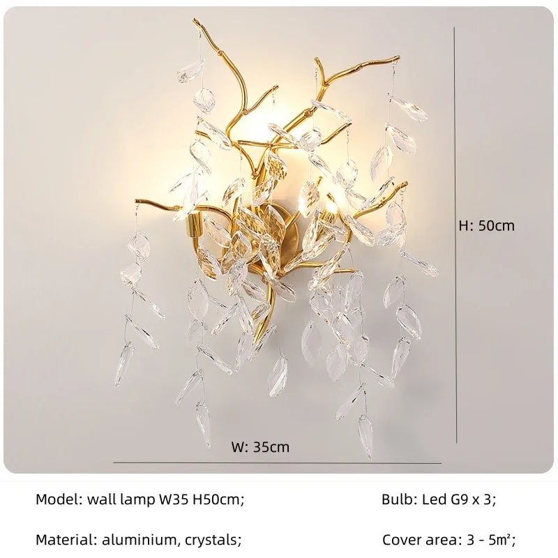 Modern Dining Room Branch Pendant Lights Lustre Crystal Led Hanging Lamp Post Luxury G9 Suspend Lamp Gold Droplight Fixtures