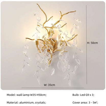 Modern Dining Room Branch Pendant Lights Lustre Crystal Led Hanging Lamp Post Luxury G9 Suspend Lamp Gold Droplight Fixtures