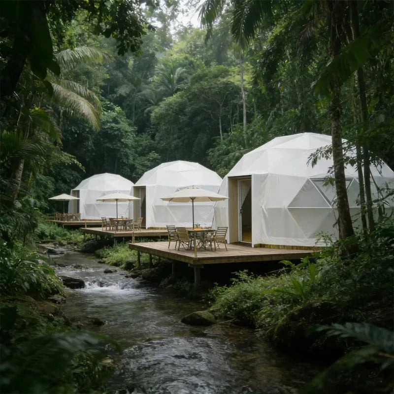 Wholesale Prices Tents New Luxury Outdoor Glamping Hotel 7m 8m 9m Geodesic Dome Tent With Bathroom