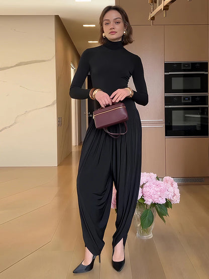 Whatiwear Casual Fashion Jumpsuits Woman Autumn Trend Turtleneck Full Sleeve Ruched Design Daily Simple Office Style Overalls