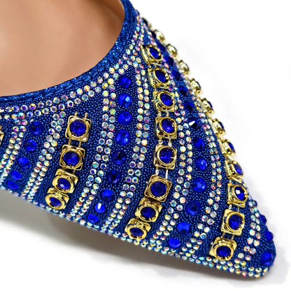 2025 Shiny Italian Fashion Pointed Toe Women Heel Fashion Rhinestone Decoration Fuchsia Color Shoes And Bag Set