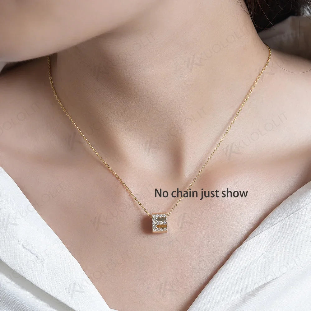 Kuololit Moissanite Necklaces for Women Solid 10K 14K 585 925 Sliver Customize A-Z Lucky Letters Pendant No Chain for Engagement