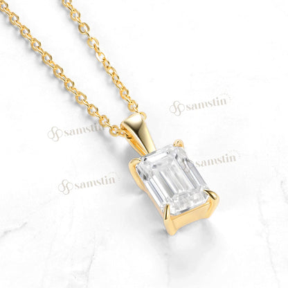 Samstin 2.5CT Emerald Cut Moissanite Necklace for Women Solid 14K 10K Yellow Gold Engagement Necklace for Anniversary Christmas