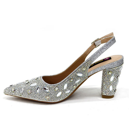 Elegant Women's Nigerian Fashion Pointed-Toe Party Shoe and Bag Set Rhinestone Luxurious Rhinestone Pumps for Special Occasions