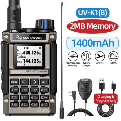 Quansheng UV-K1(8) Multi-Band Walkie Talkie 2MB Flash Wireless Copy Frequency Long Range Type-C Charger for Quansheng UVK5 K6