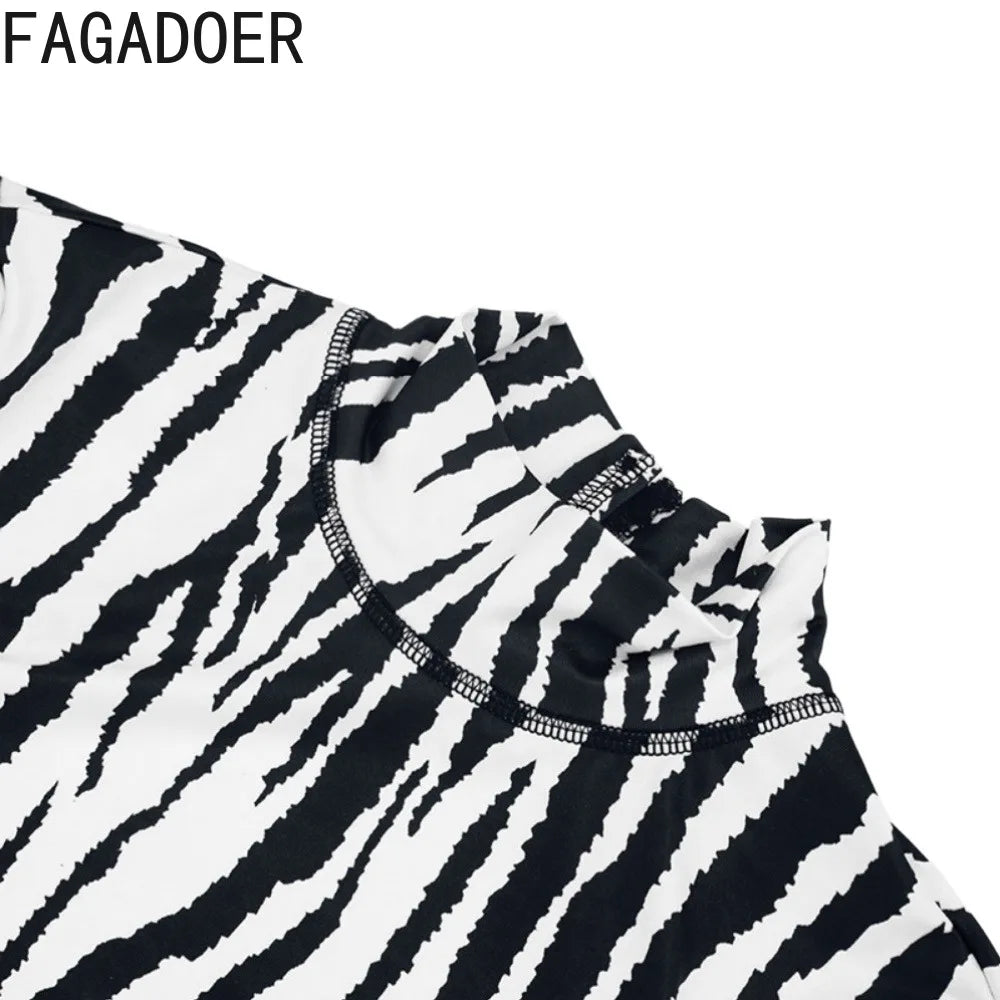 FAGADOER Fashion Zebra Pattern Bodycon Rompers Summer Sexy High Neck Back Hollow Out Jumpsuits Streetwear Party Club Playsuits