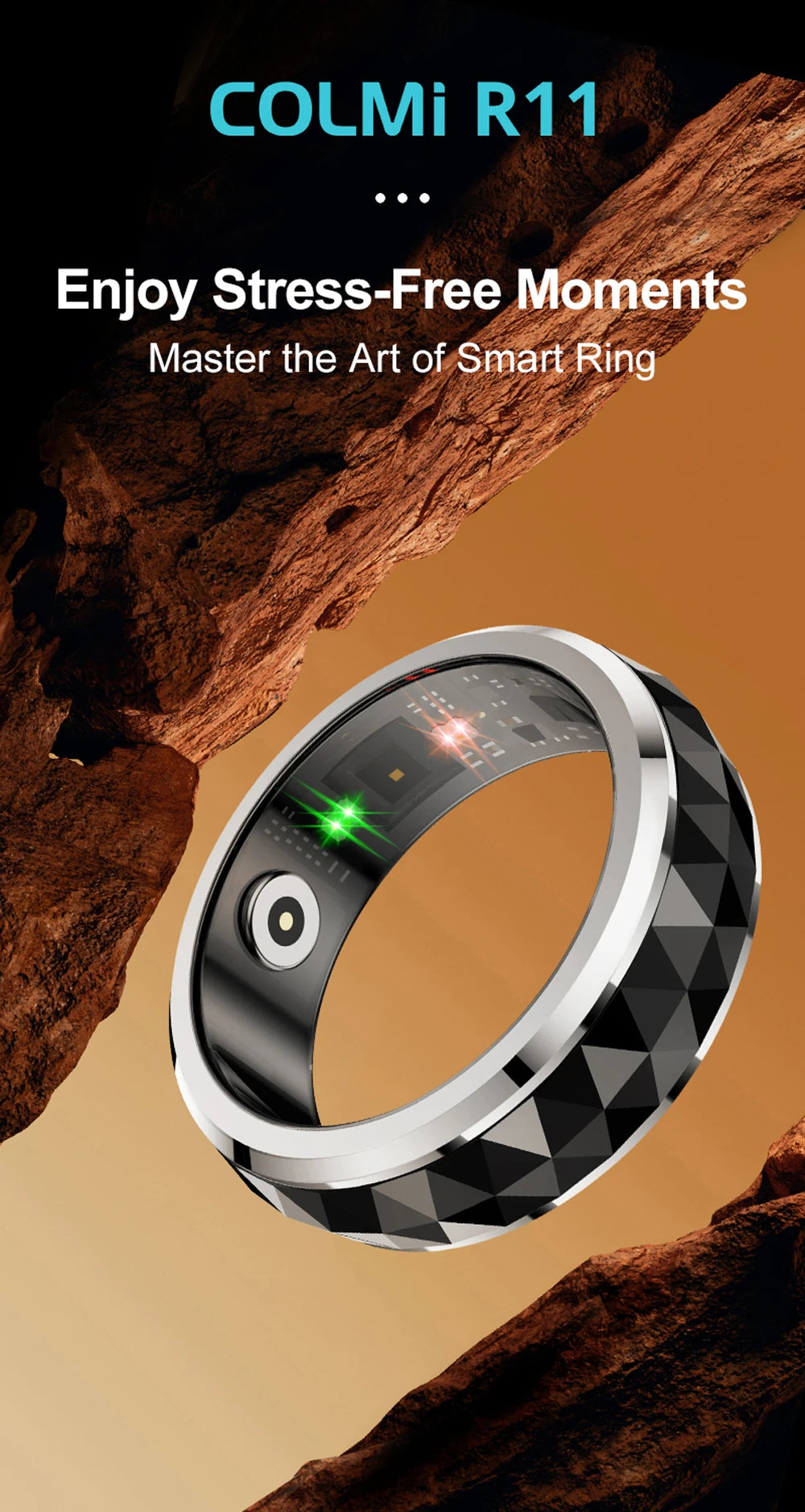 COLMI R11 Ceramic Smart Ring for Men, Fidget Spinner Anxiety Relieve Ring with Charging Case, Health Monitor, 5ATM Waterproof