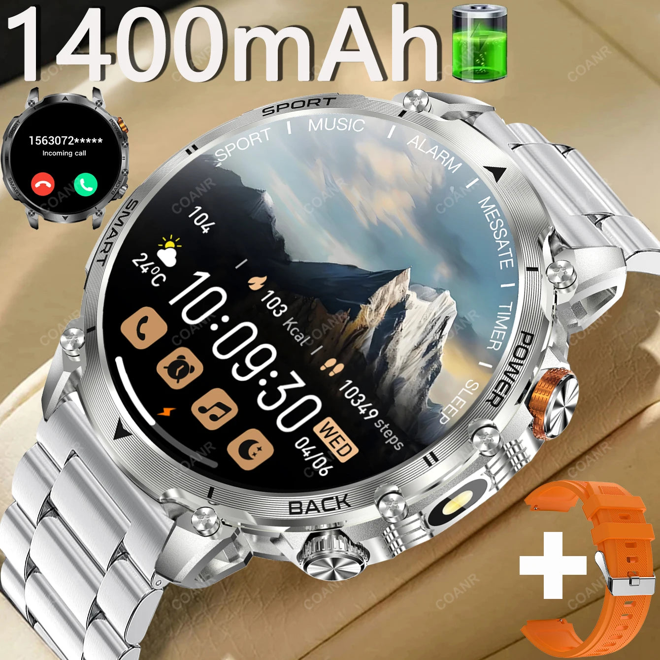 New Military Men's Outdoor Sport Smart Watch 1400mAh Battery BT Call Flashlight IP68 Waterproof 1.7' HD Large Screen Men Watch