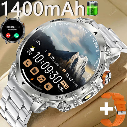 New Military Men's Outdoor Sport Smart Watch 1400mAh Battery BT Call Flashlight IP68 Waterproof 1.7' HD Large Screen Men Watch