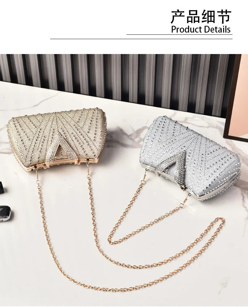 Diamond Silver Shoulder Bags for Women Wedding Inspired Designer Handbags 2026 Luxury Quality V Hasp Rhinestone Crossbody Bags