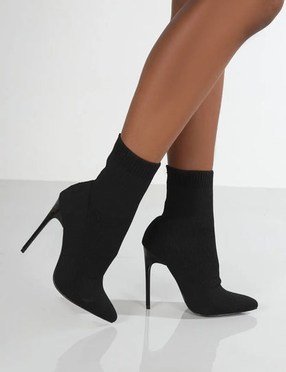 Women Boots Short High Heels Shoes For Women Autumn Winter Botas Mujer Knitted Ankle Boots Black Sock Women Heels Boots Female