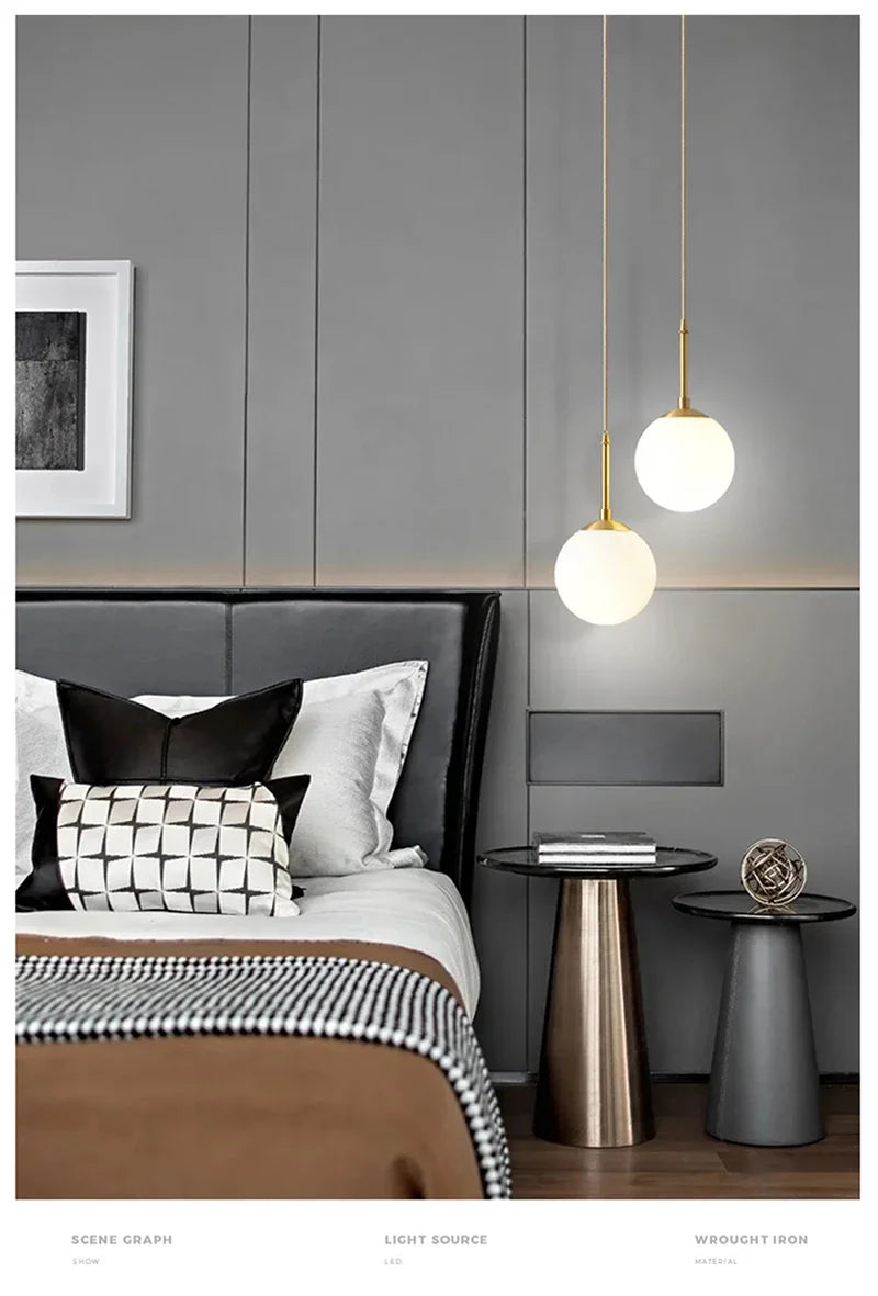 LED Glass Ball Pendant Lamp Chandelier Lights Home Indoor Kitchen Island Restaurant Bar Table Decor Hanging Suspension
