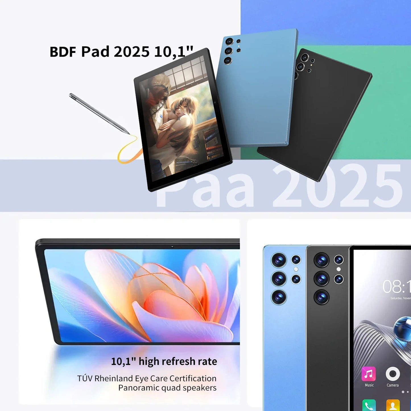 New Arrival 10.1 Inch Octa Core Android Tablets 6GB RAM 128GB ROM 4G Dual SIM Network AI Speed-up Tablet Bluetooth WiFi 6000mAh