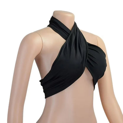 Women Strappy Cross Over Front Cut Out Halter Neck Sleeveless Backless Wrap Crop Top Bandage Vest Summer Sexy Tops Woman Clothes