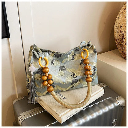 Shoulder Bags Tassel Decoration Embroidered National Style Hasp Sewing Thread 2026 Spring New Hot Sale Women's Handbags