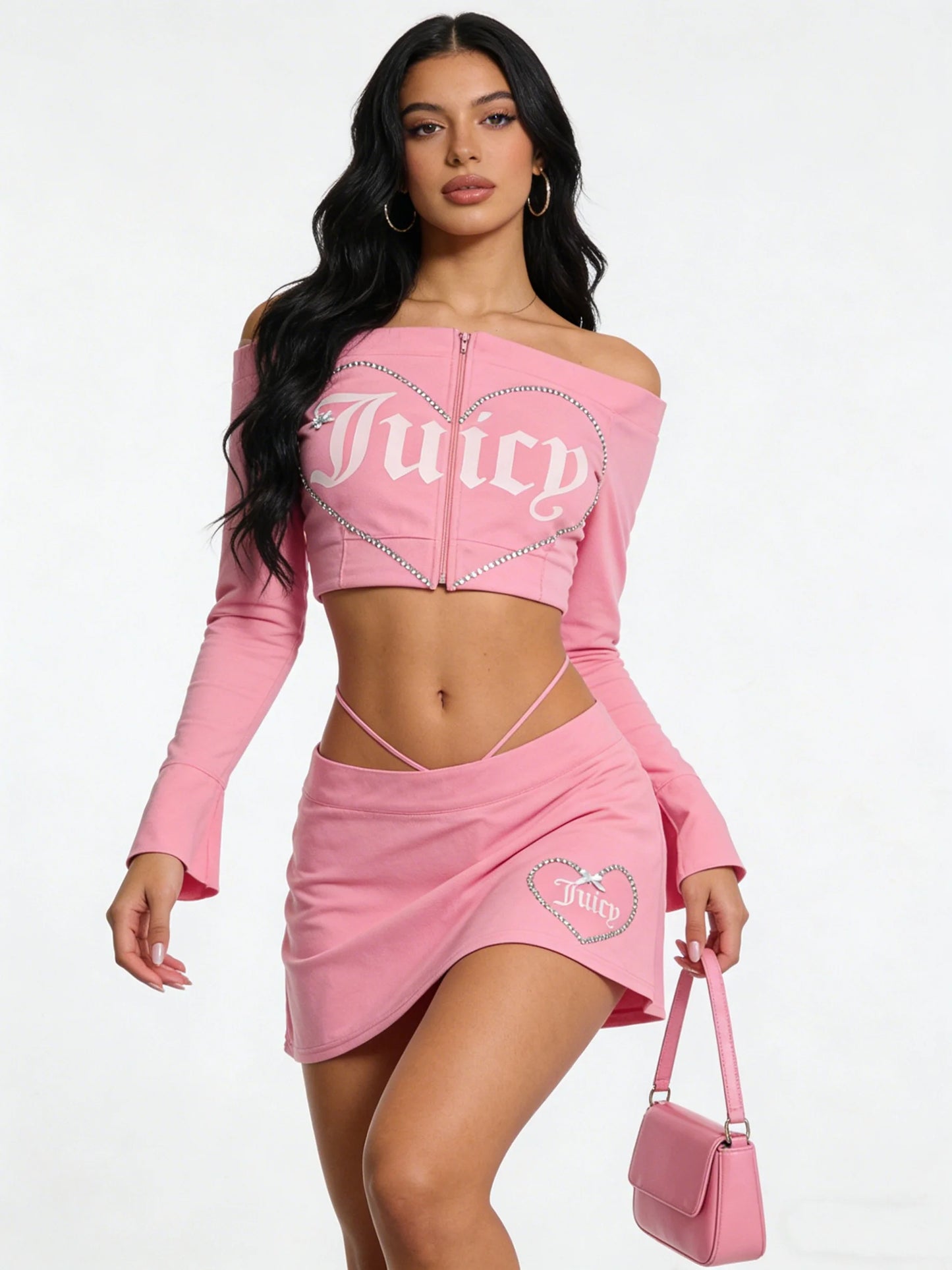 French Style Personalized Sexy Design Trend Loose Retro Printed Spicy Girl Skirt Pants Sweet Style One Shoulder Set