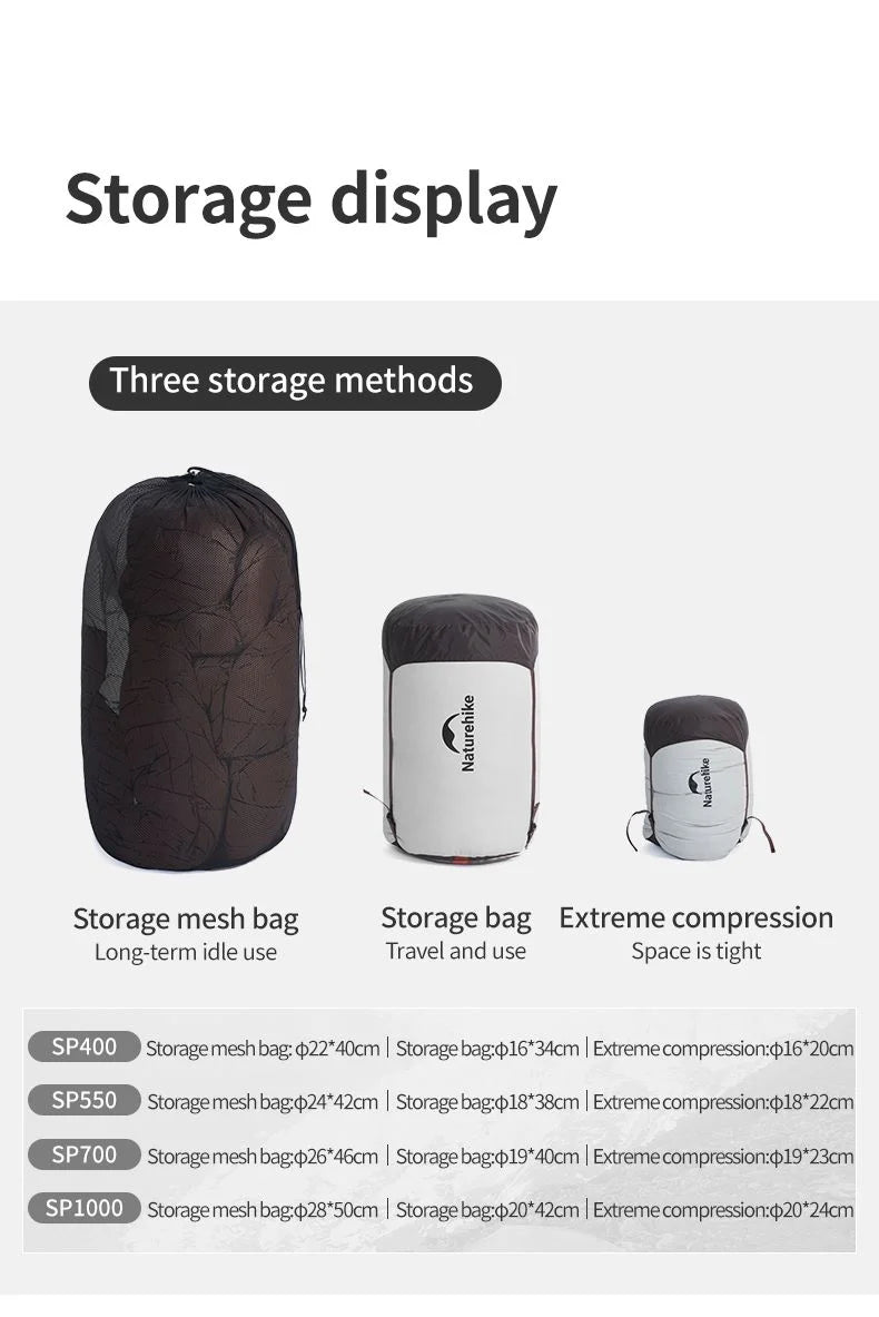 Naturehike SnowBird Down Sleeping Bag Ultralight Waterproof Mummy Sleeping Bag Winter Duck Down Sleeping Bag SP400 SP700 SP1000