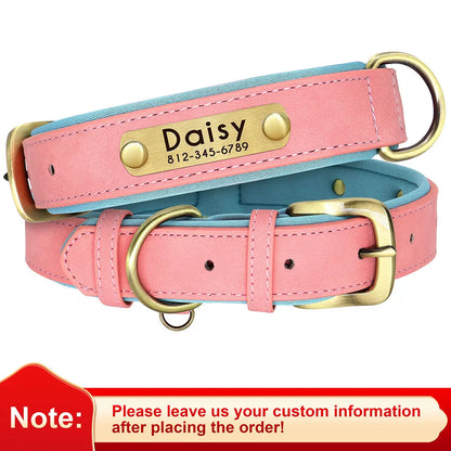 Personalized PU Leather Dog Collar Soft Padded Dog Collars Free Custom Pet ID Name Necklace for Small Medium Large Dogs Pitbull