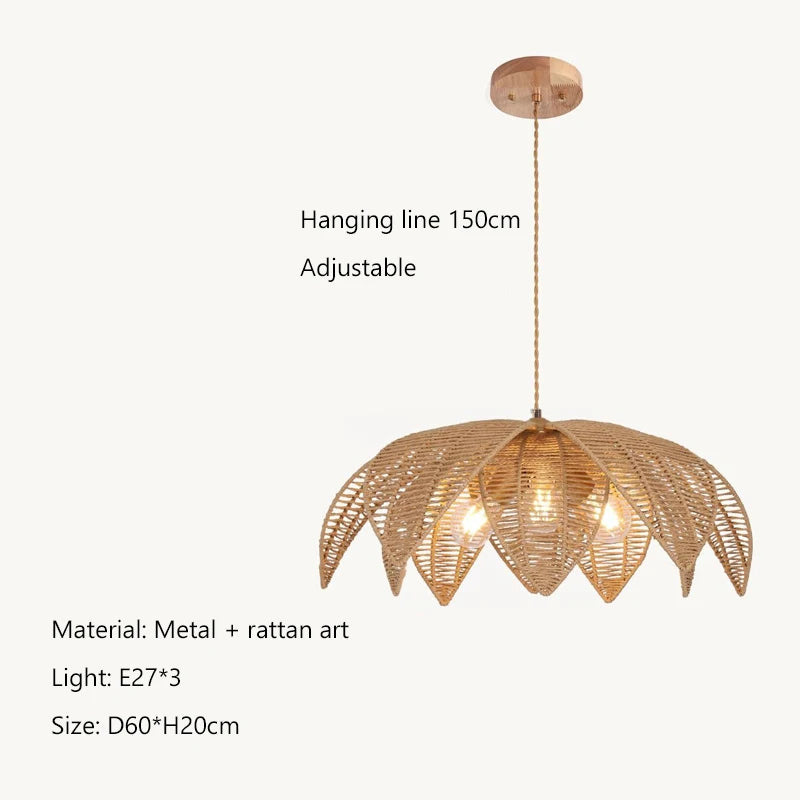 Nordic American Retro Rattan Chandelier Home Decor Living Dining Room Pendant Lights Bedroom B&B Restaurant Hanging Lamp Fixture