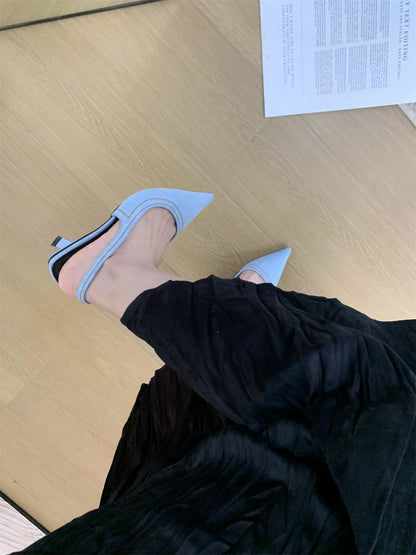 Bailamos Brand New Women Sandals Fashion Pointed Toe Shallow Slip On Ladies Elegant Slingback Shoes Med Heel Pumps Shoes Mujer