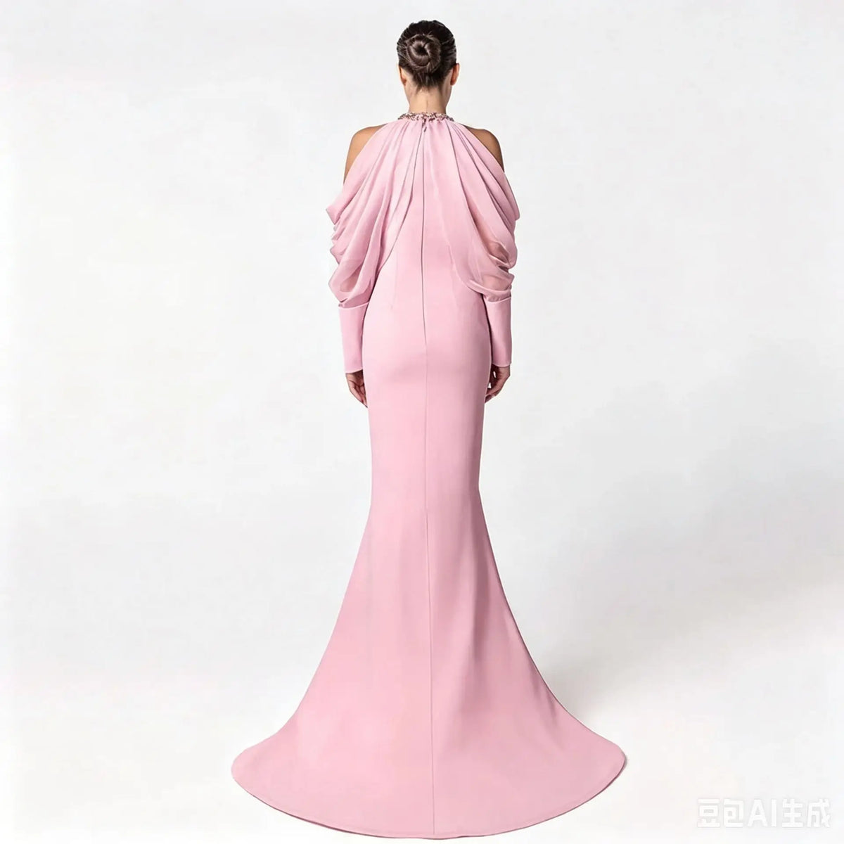 Fashionable wedding socialite long dress, evening gown, women's dress, celebrity studded diamond long sleeve party dress