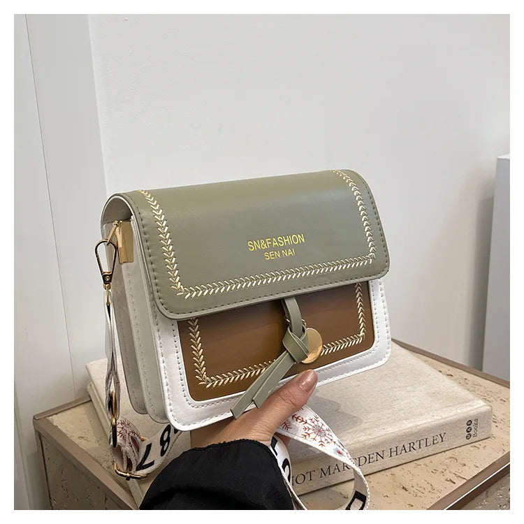 Fashionable Bag for Women, Versatile New Crossbody Bag, Contrasting Color Shoulder Bags, Small Square Bag, Wide Shoulder Strap