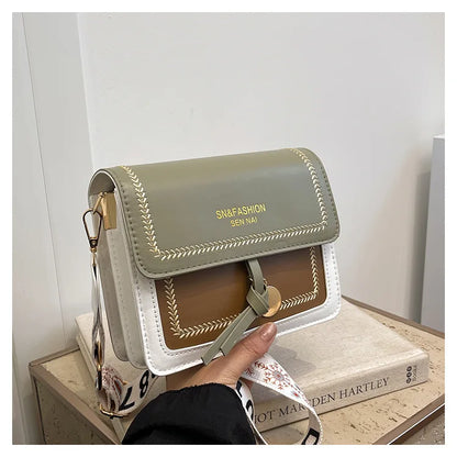 Fashionable Bag for Women, Versatile New Crossbody Bag, Contrasting Color Shoulder Bags, Small Square Bag, Wide Shoulder Strap