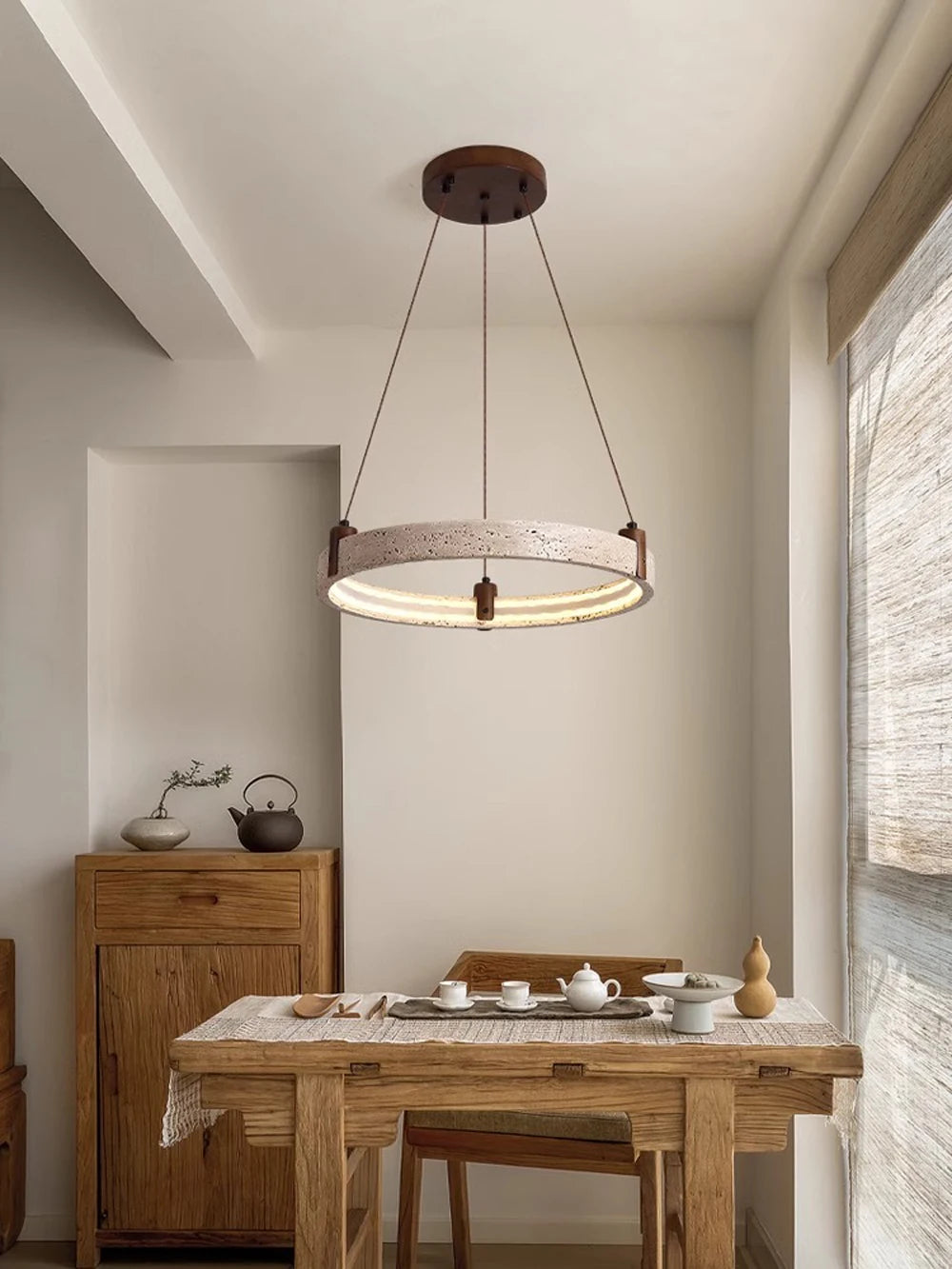 Artistic High-End Natural White Stone Dimming Function Wood Decoration Dining Room Living Room Exhibition Hall LED Modern
