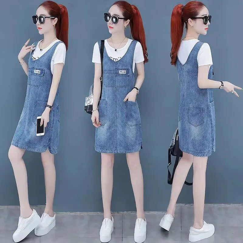 Denim Rompers Women Summer Baggy Solid Suspender Jeans Student Jeans Jumpsuit Korean Style Casual Denim Shorts Strap Dresses