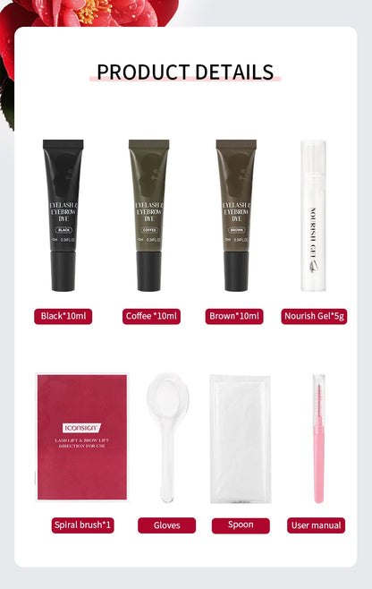ICONSIGN Natural Vegan Brow Tint Kit 3 in 1 Camellia Extract Gentle Long Lasting No Need Mixing Easy Use Eyelash&Eyebrow Dye Set