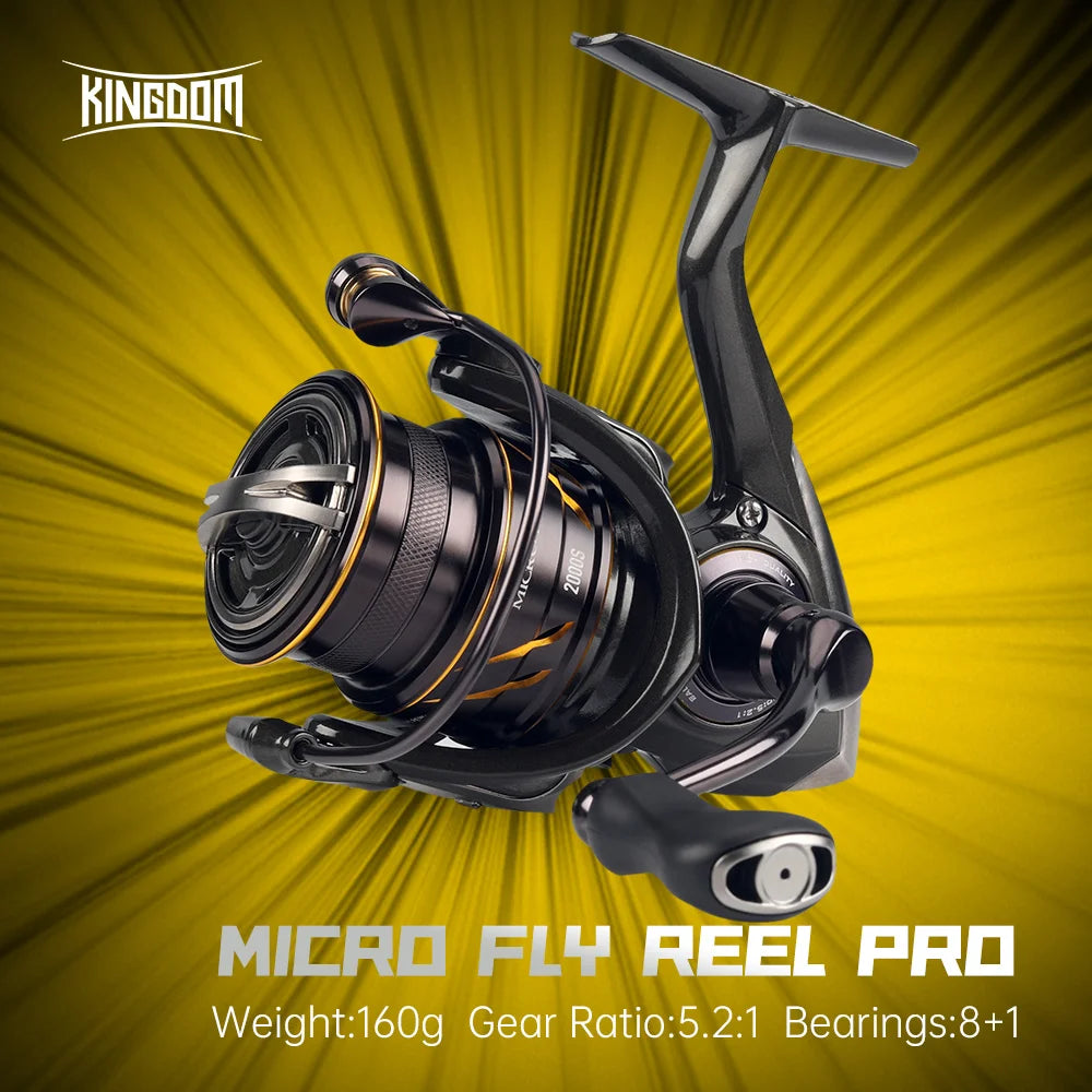 Kingdom Micro Fly Pro Fishing Spinning Reel Ultra Light 8+1 Sealed Bearings 160g 8KG Max Drag 5.2:1 Gear Ratio Fishing Reel