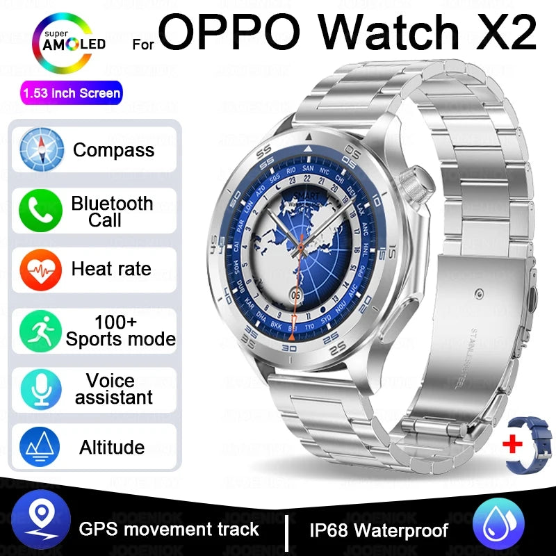 2025 New For OPPO Watch X2 GPS Smart Watch Men High-end Business Men Bluetooth Call IP68 Waterproof Fitness Tracker Smartwatches