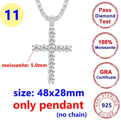 12 Styles Full Moissanite Diamond D Color Cross Pendant S925 Sterling Sliver White Gold Moissanite Pendant for Women Men