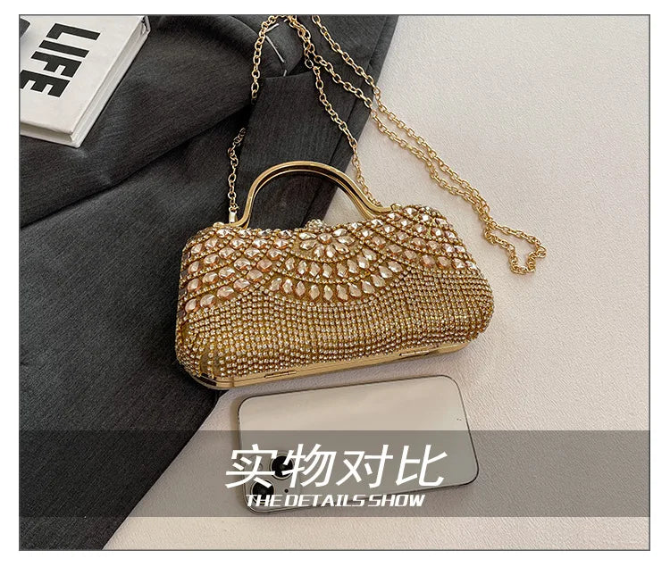 Super Exquisite Diamonds Frame Handbags Gold Silver Hasp Chains Designer New Style Shoulder Bags for Women 2025 Fashion Party