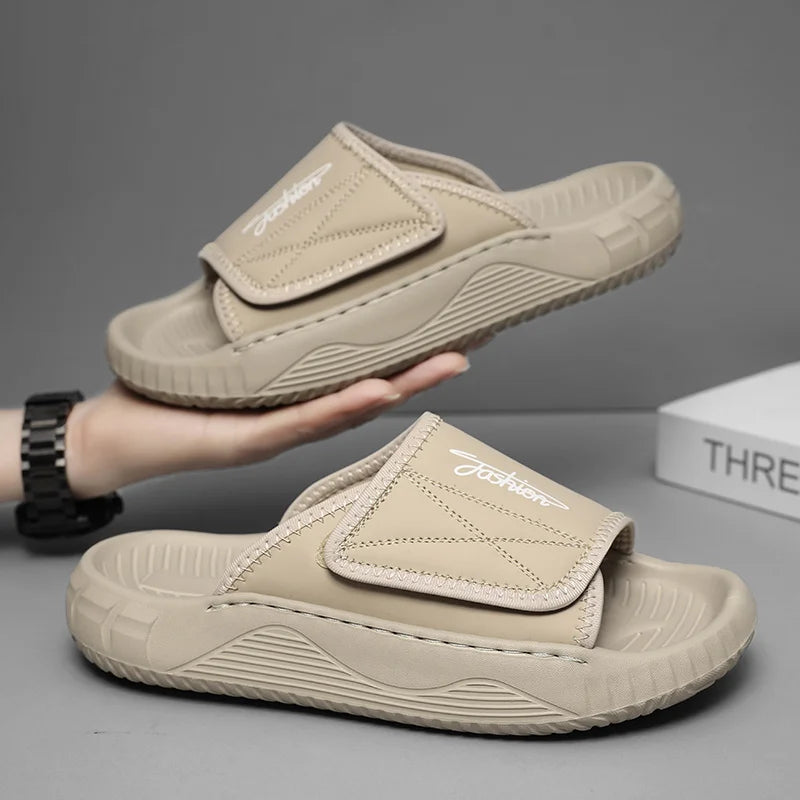 Leisure Walk Mens Slippers Outdoor Leather Male Slides Sneakers Summer Beach Shoes Sandals for Male Large Size Casual Half Drag