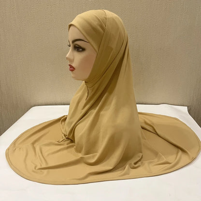 H292 Plain Two Pieces Large size muslim hijab with chin part top quality amira pull on islamic scarf hot sell headscarf