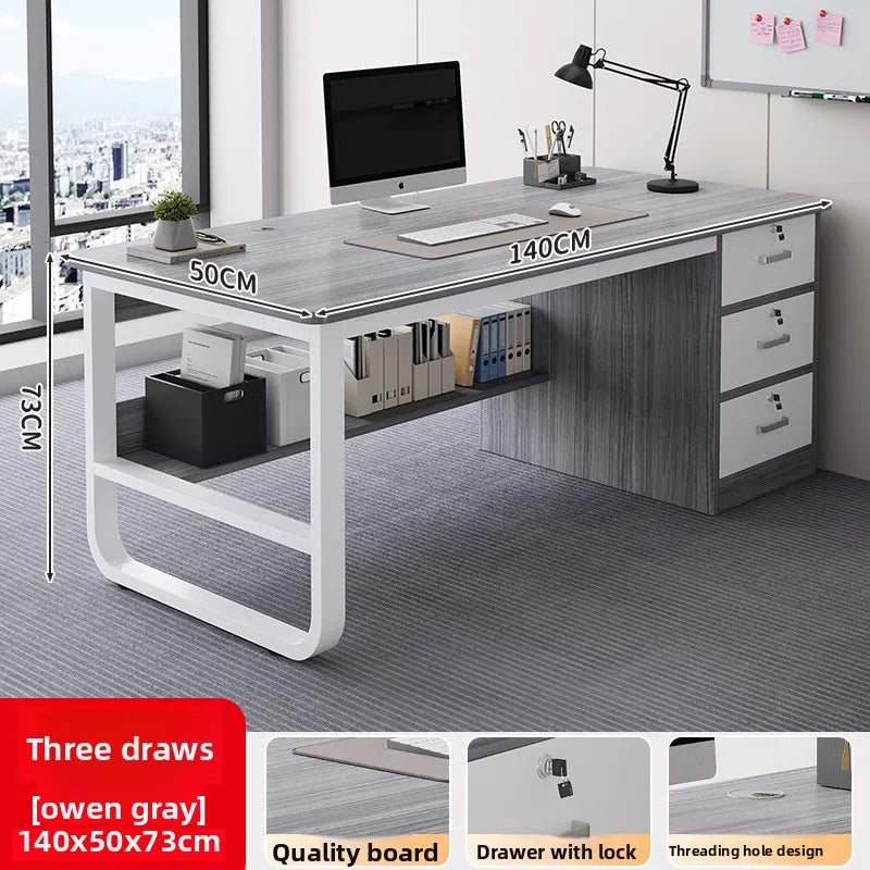 Durable Computer Desk Desktop Simple Single with Drawer Lock Desk Modern Office Staff Desk