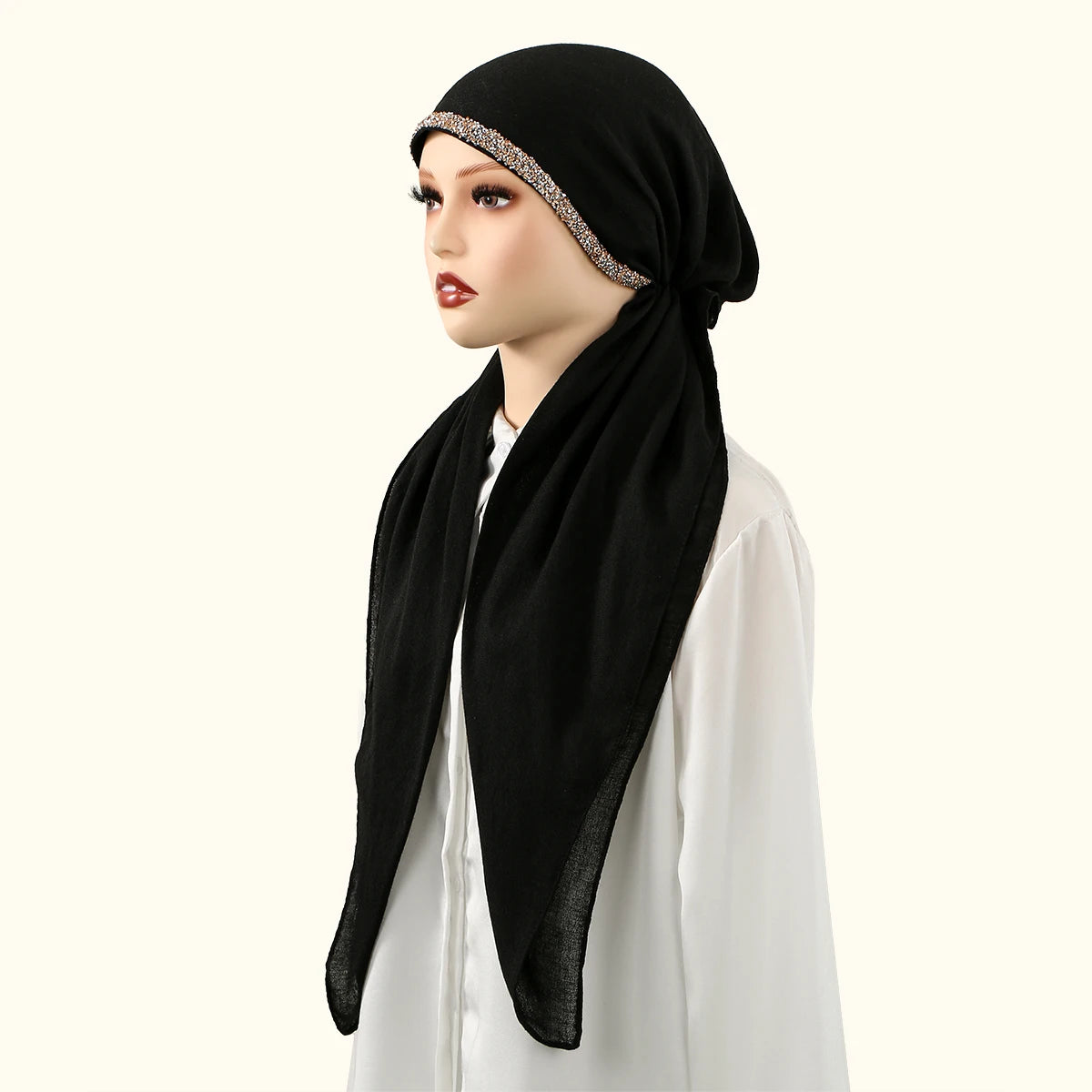 Muslim Solid Color Hijab Caps for Women Innovative Design Long Cotton Linen Soft Elasticity Head Scarf Female Handkerchief