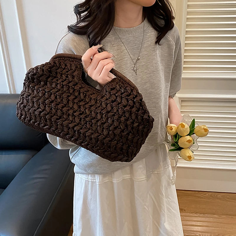 New Summer Beach Bag for Women Clutch Bag Luxury Designer Straw Bags Tote Handbag Fashion Woven Rattan Female Travel Purse